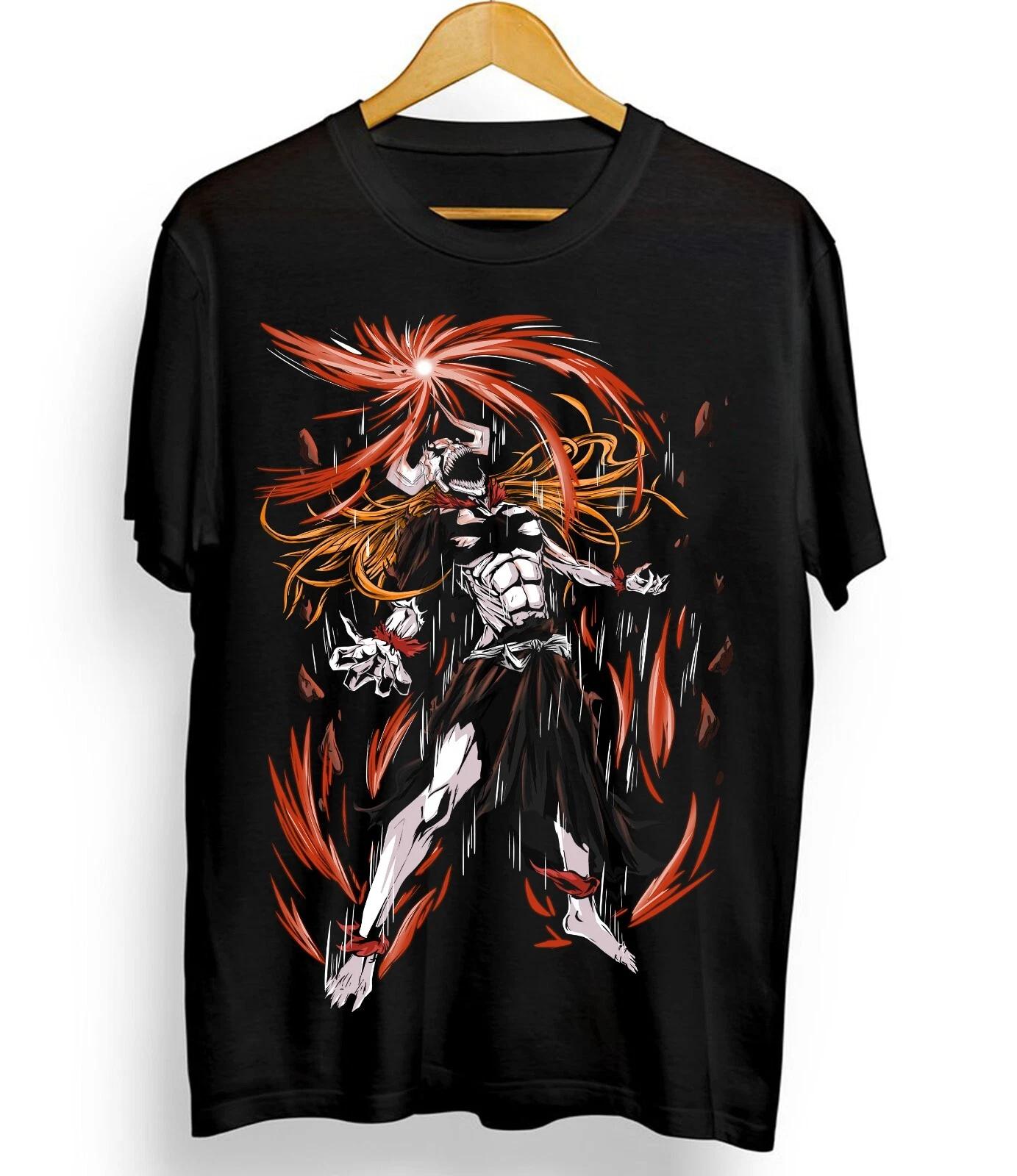 Summer Hot Sale Bleach Ichigo Kurosaki Tshirt Manga Stripe Horror Anime Gift Shirt Round Neck Short Sleeve Mens Tshirt S