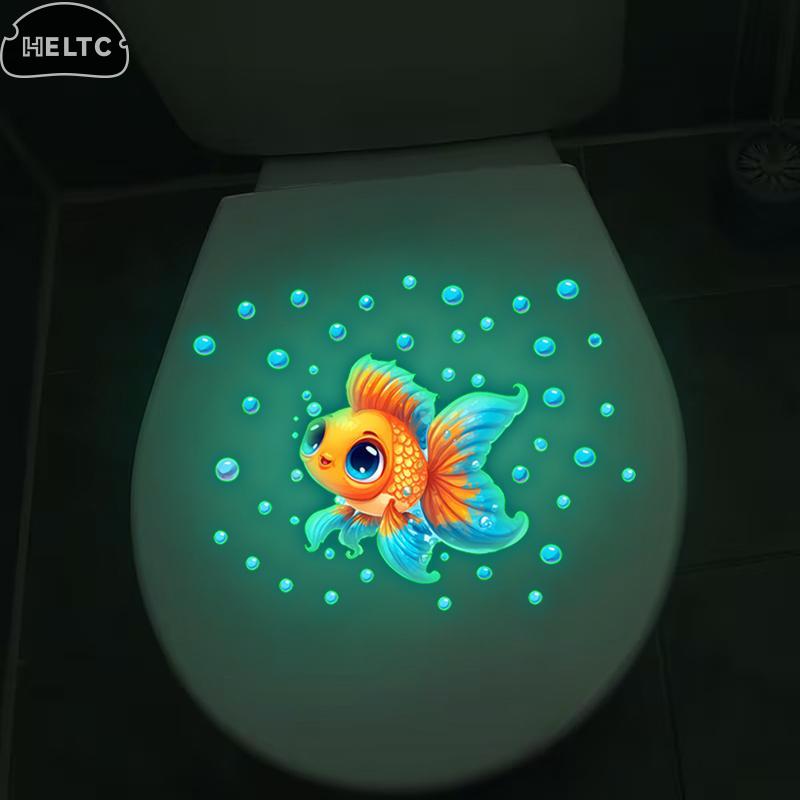 Glow-in-the-Dark Goldfish Bubble Toilet Sticker Creative Self-Adhesive Removable Bathroom Decoration Wall Windows Car Stickers