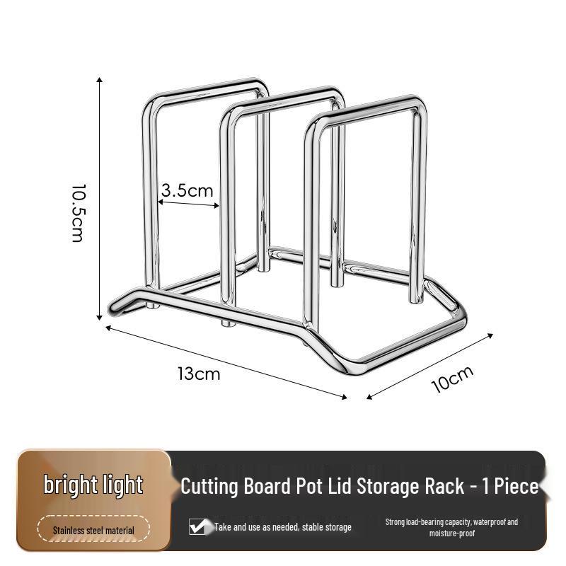 Double-Slot Stainless Steel Cutting Board and Pot Lid Storage Rack
