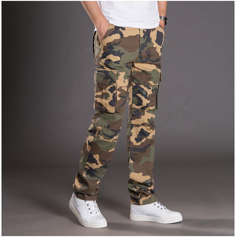 Lockere, gerade Cargohose aus reiner Baumwolle für Herren – große Größe, mehrere Taschen, Freizeitkleidung für Herbst und Winter