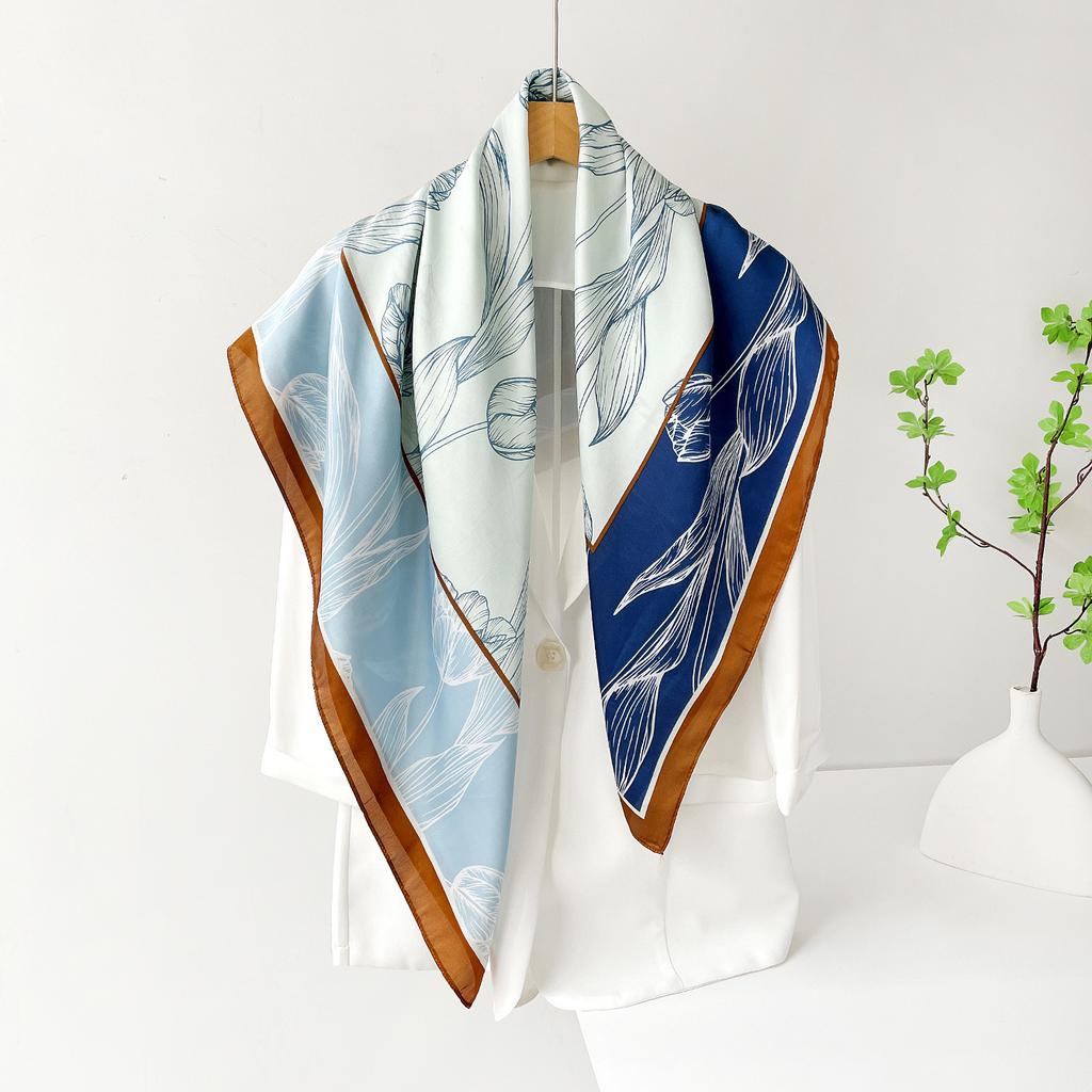 New 91cm silk scarf women's satin chain imitation silk large square scarf high-end spring and summer shawl
