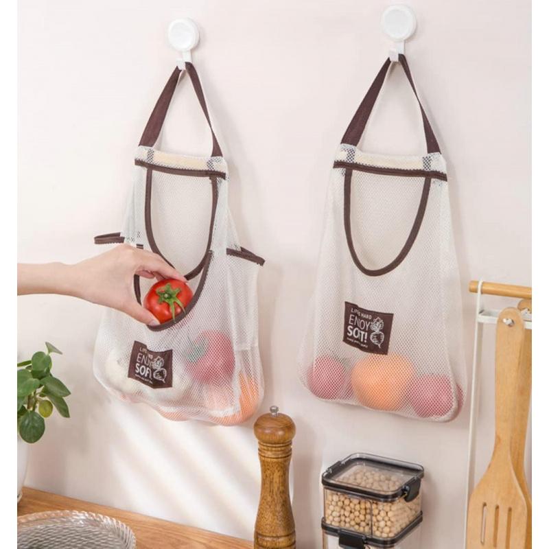 Thick Durable Kitchen Hanging Storage Bag for Fruits, Vegetables, Ginger, Garlic, Handheld Storage Bag for Home Convenient Organ