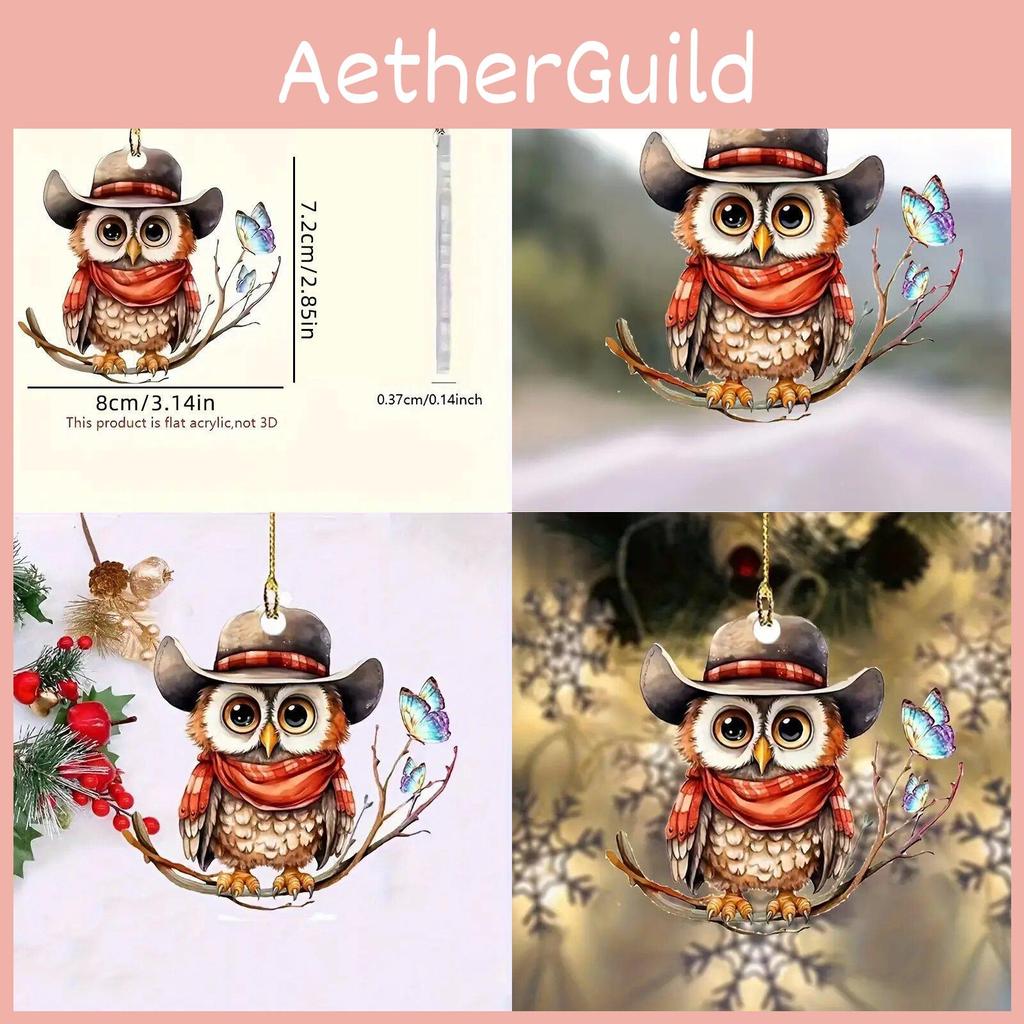 Charming Cartoon Hooded Owl Car Pendant Acrylic Keyring For Festive Decor