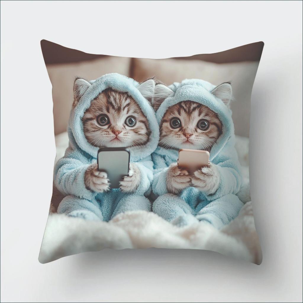 Bohemian Plush Pillow Covers with Charming Kitten Design ,45x45 Cm