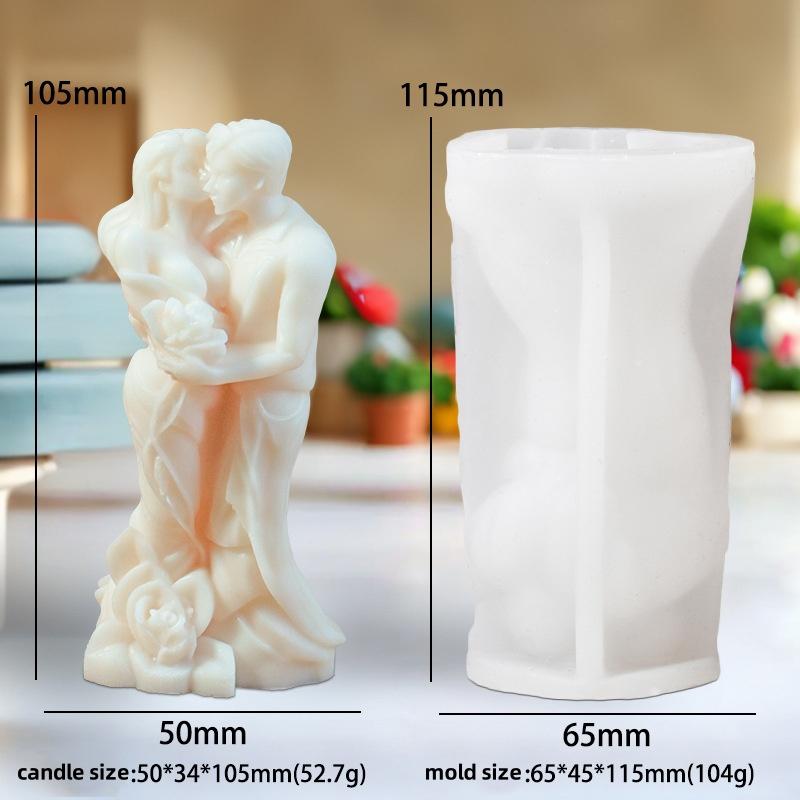 3D Valentine's Day Candle Mold DIY Handheld Rose Couple Kiss Sculpture Aromatherapy Gypsum Mold Chocolate Cake Baking Decor Gift
