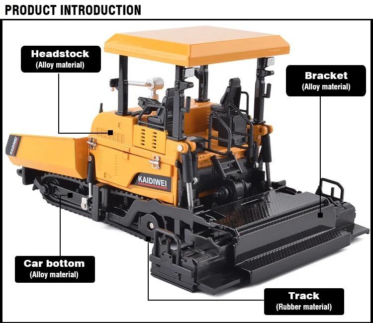 Non-Toxic 1/40 Alloy Diecast Model Car Engineering Truck Paver Model Machine Paving Asphalt Highway Construction Cars Kid Back Hoe Loader