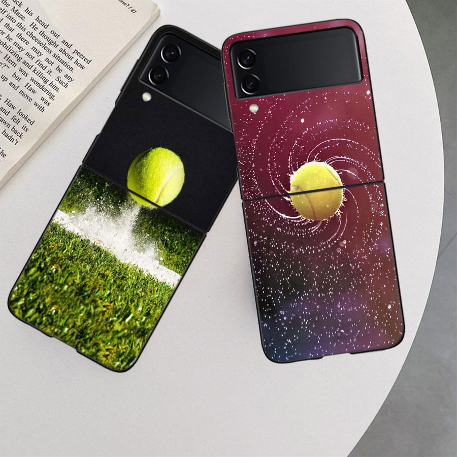 Tennis Racket Tennis Ball Phone Case For Samsung Z Flip 7 6 5G Galaxy Z Flip 5 4 3 Black Hard Cell Cover Luxury PC Shell Coque