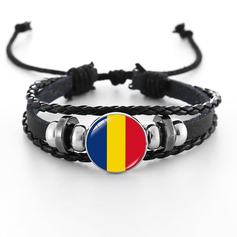 European Cup National Flag Woven Leather Bracelet - Handmade Punk Style