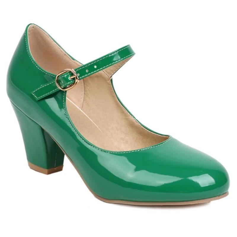 Women's Block High Heels Pumps Big Size 45 Lolita Mary Jane Shoes Elegant Black Red Pink Blue Heeled Office Wedding Shoes Ladies