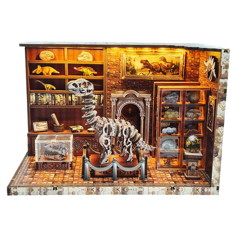 

DIY Dinosaur Research Institute - Hand-Assembled Wooden Bookend Model, Miniature House Creative Gift for Home Decor Collection
