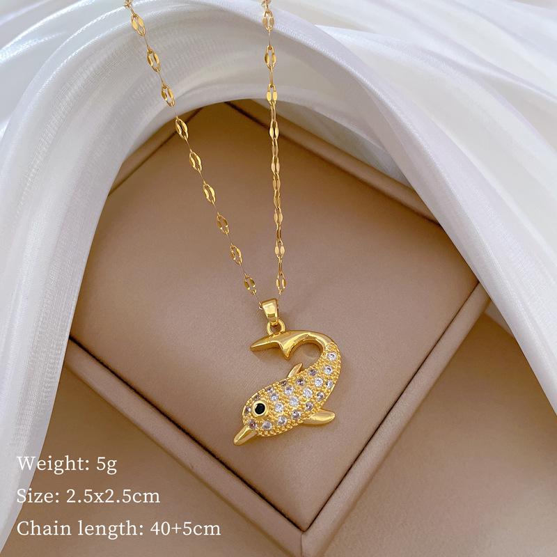 Women's Exquisite Clavicle Necklace with Titanium Steel, Copper, and Gold-Plated Micro-Inlays