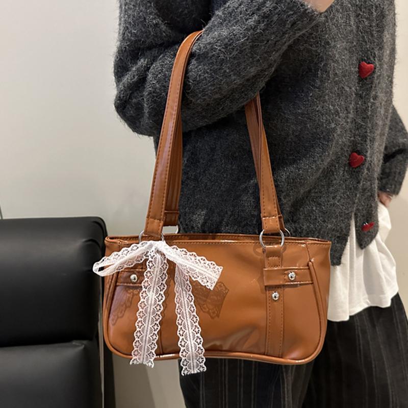 Yogodlns New Fashionable Oil Wax Leather Cylinder Handbag Women's Commuter Crossbody Bag Pure Color Crossbody Bag Retro Style