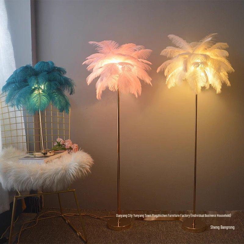 Ostrich Feather Romantic Floor Lamp - French Influencer Style for Living Room or Bedroom