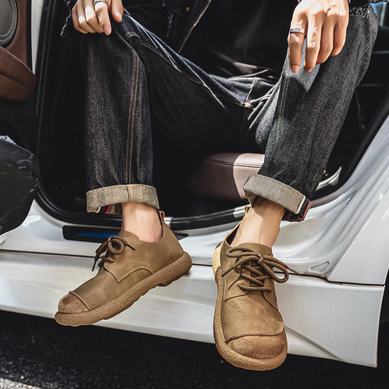 Men’s Retro Low Boots Shoes Fashion Casual Driving Shoes Black Brown Wide Head Shoes Plus Size