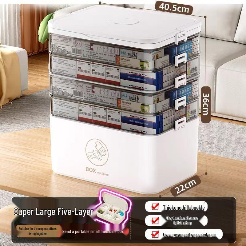 Large Multi-layer Plastic First Aid Kit & Medicine Storage Box for Household Use