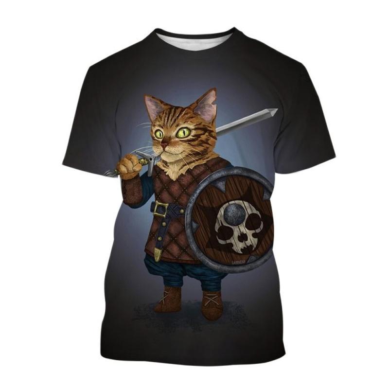 Летняя мужская и женская футболка с милым рисунком кота — фото 16