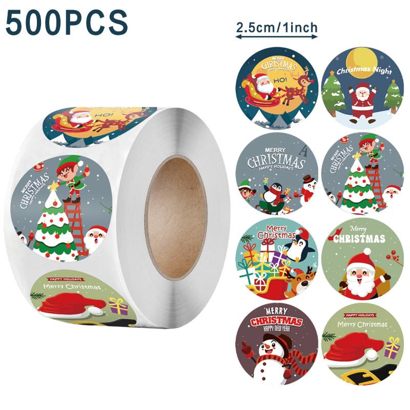 500Pcs/Roll Merry Christmas Themed Stickers 2.5cm/1.0in DlY Gifts Sealing Labels Stickers for Baking Package Envelope Stationery