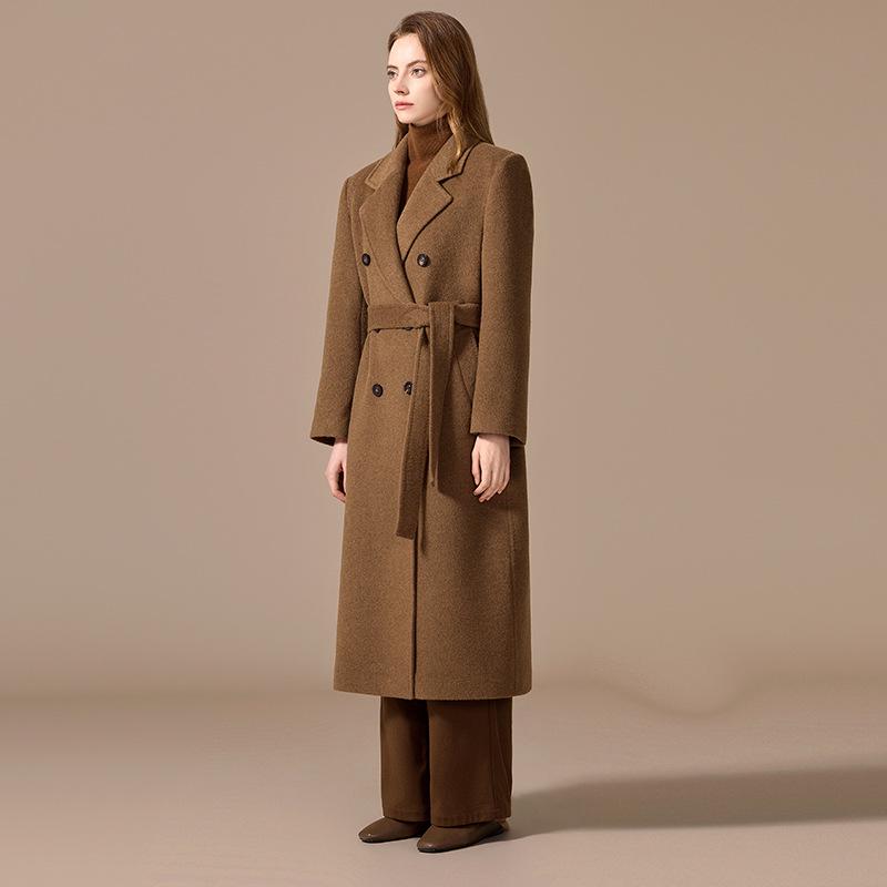 Women's 100% Camel Wool Winter Coat - Thickened, Warm & Straight Shoulder Design
