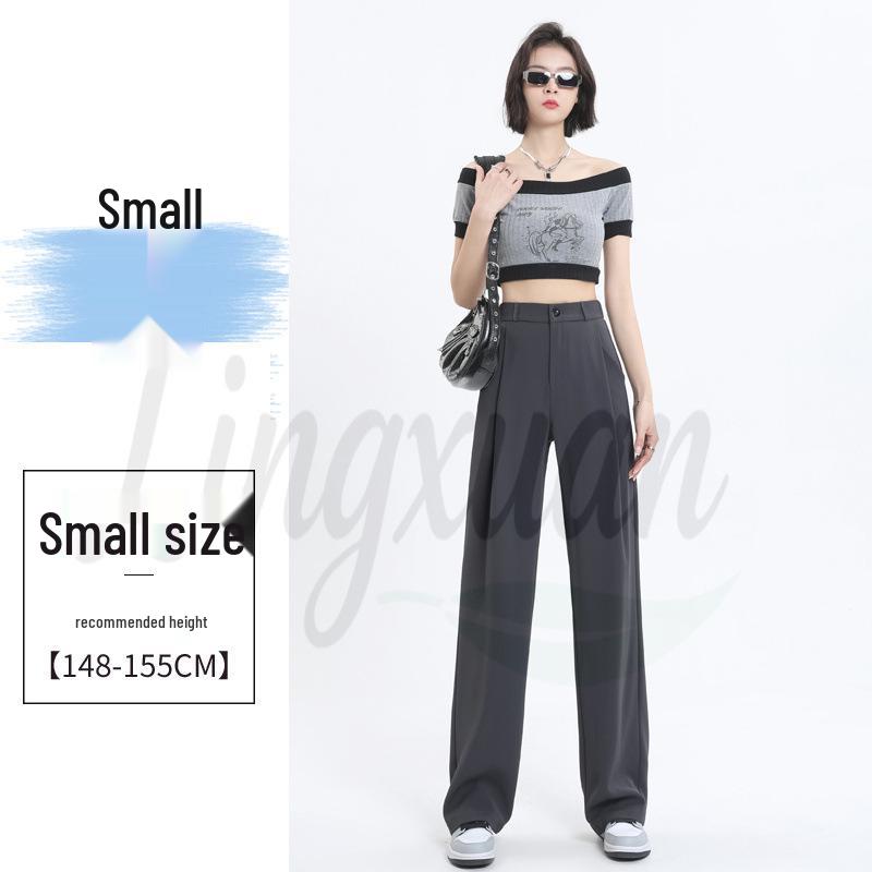 Women's Gray High-Waist Wide-Leg Pants: Spring/Autumn Slimming, Elegant Drape, Floor-Length, Straight-Leg