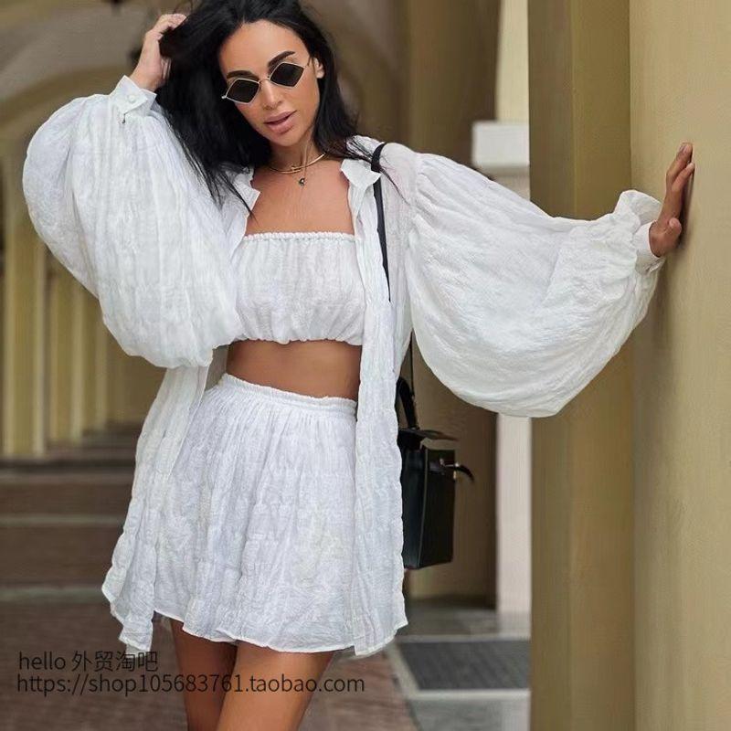

Fashion Loose Shirt Tube Top Shorts Three-Piece Suit Three Pieces Piece Shirt Set Shorts M code: 0.37kg L