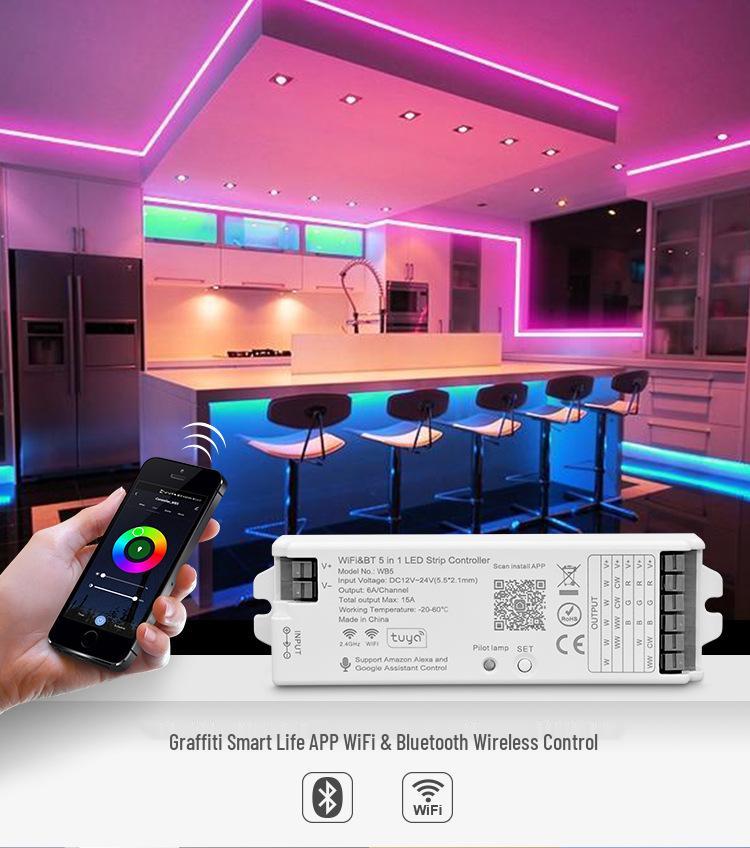 Graffiti UL-WB5 5-in-1 LED Strip Light Controller for Monochrome, Color Temp, RGB, RGBW, RGBCCT