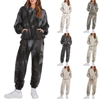 Women's Hooded Athletic Tracksuit Unisex Two-Piece Running Clothing Long Sleeve Pullover Hoodie Sweatshirt + Track Pants Set