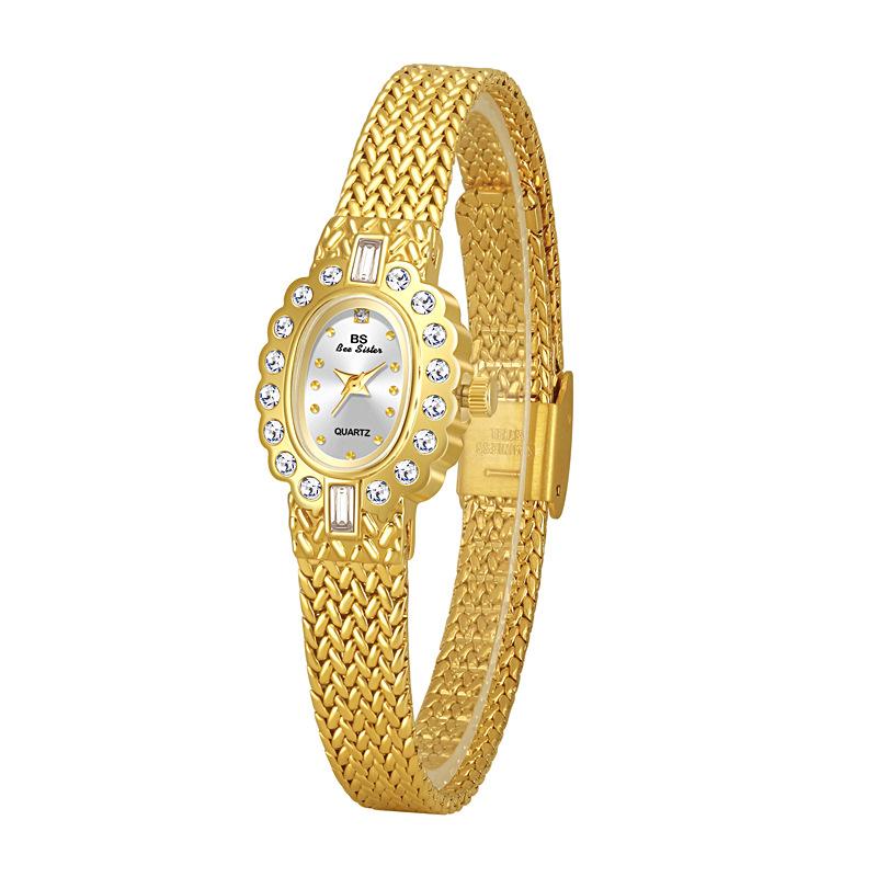 New Watch Female BS Brand Light Luxury Women's Watches Vintage Elegant Small Oval Dial Crystal Quartz Wristwatches Ladies