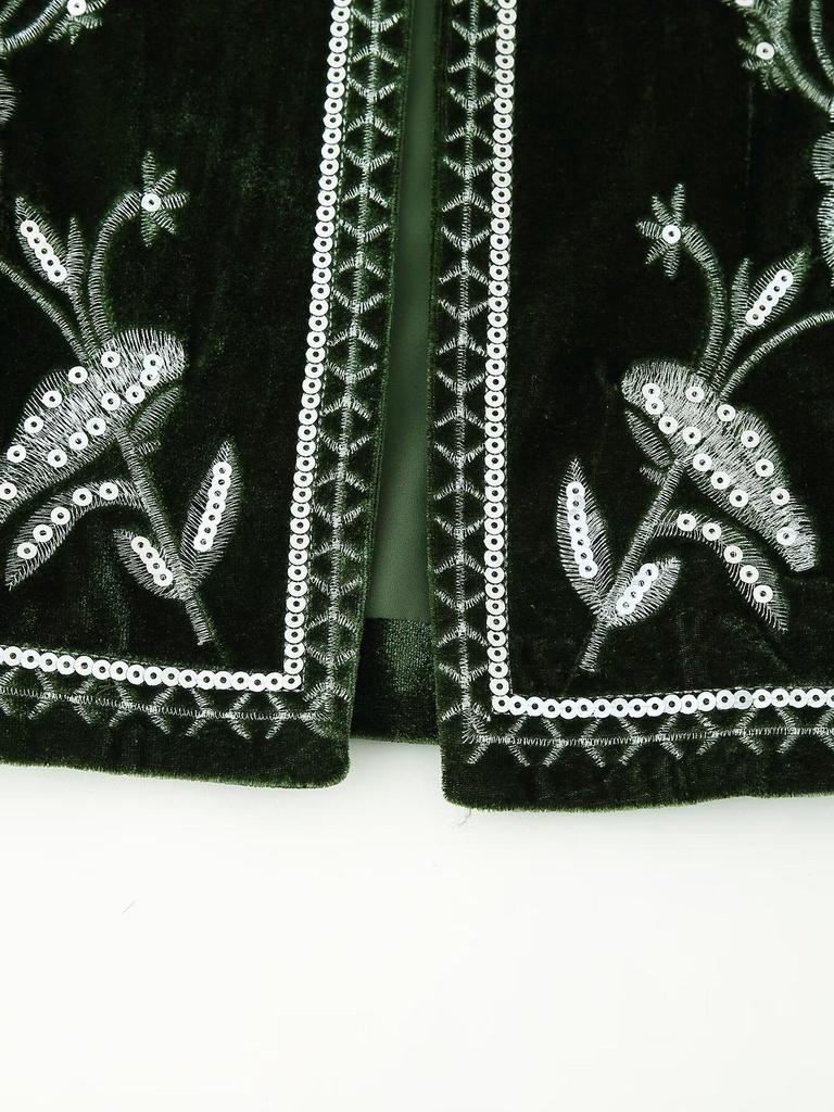European American Women's Velvet Embroidered Sequin Vest