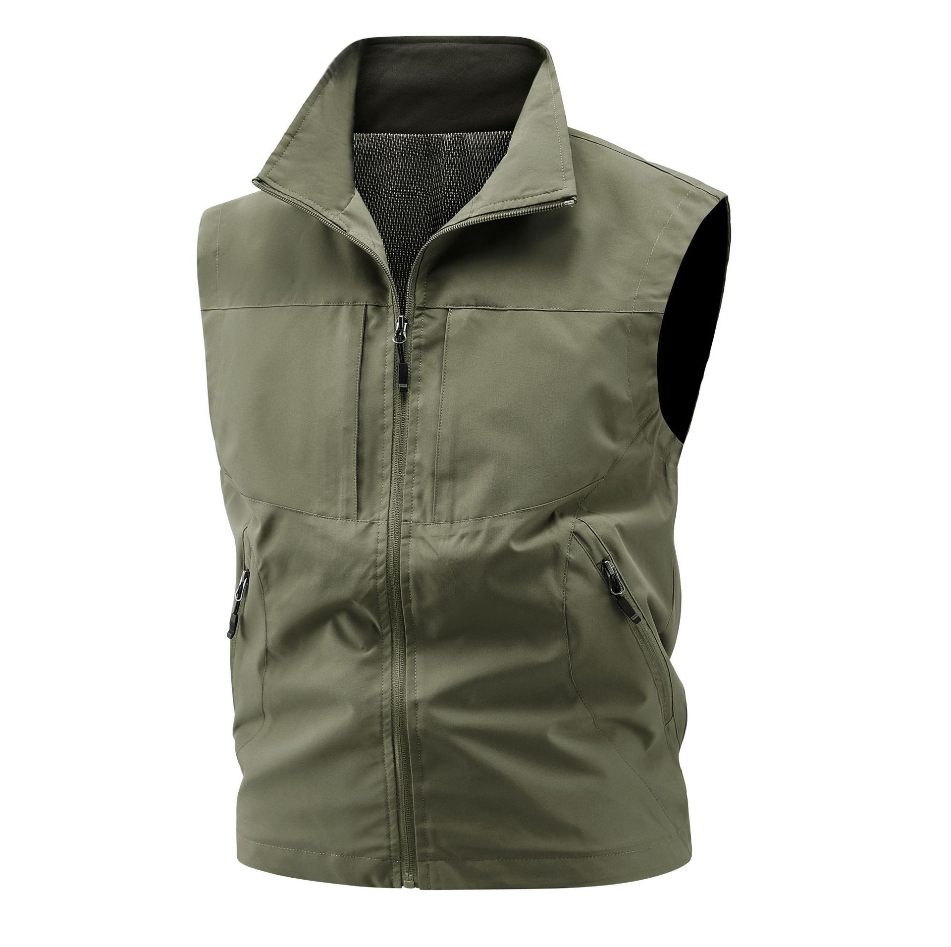 Vest men s casual stand-up collar outdoor vest vest middle-aged men s fishing vest M хаки