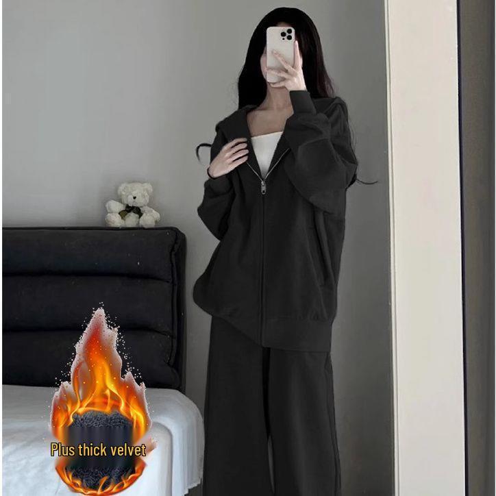 Korean Style Slim Fit Loose Sportswear: Autumn/Winter Hooded Two-Piece Set - Casual Student Running Outfit