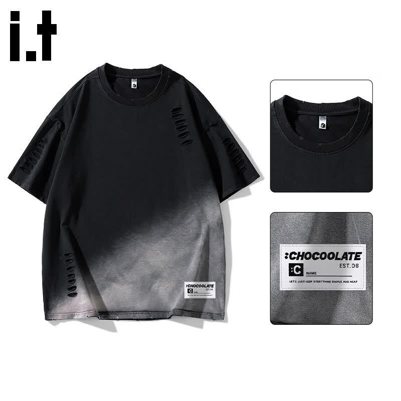 CHOCOOLATEit Men s Tie-Dye Distressed Short-Sleeve T-Shirt 4XL