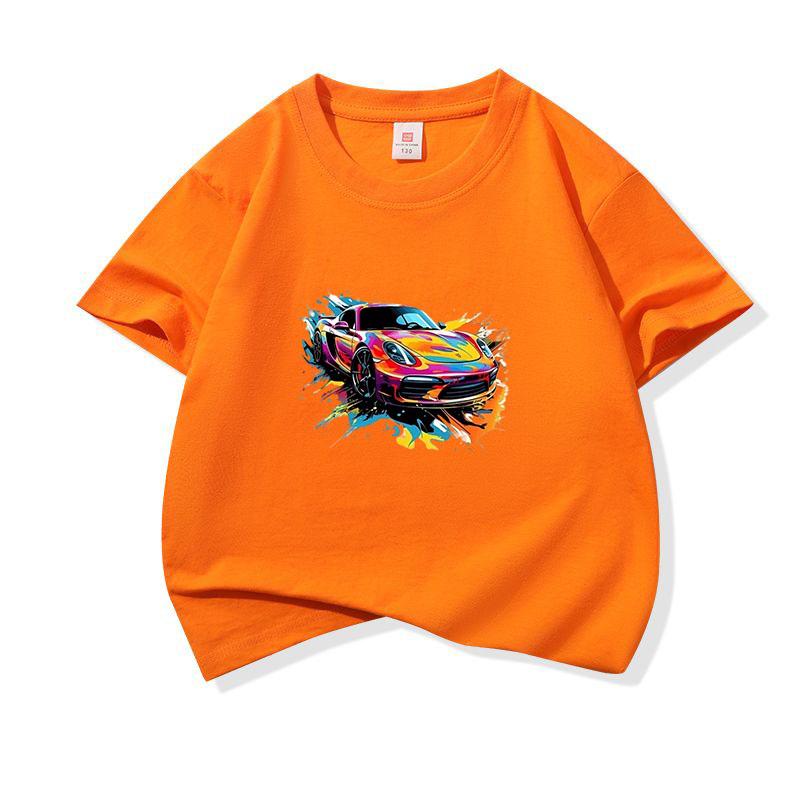Graffiti Sports Car Graphic Tee Kids 100 Cotton Crew Neck Muticolor T Shirt Short Sleeve Breathable Top For Boys Girls Children