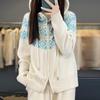 Women's Fair Isle Wool Knit Hooded Cardigan - Double Zipper, Korean Style, Autumn/Winter