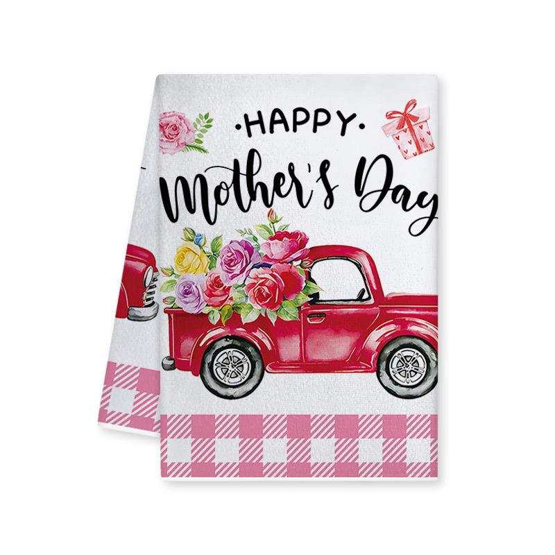 Mother's Day Pink Plaid Floral Kitchen Dishcloth Gift