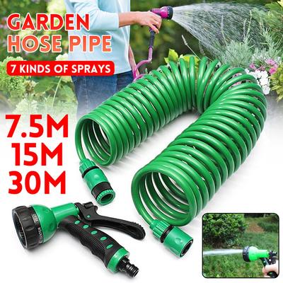 7,5M/15M/30M Gartenwasserschlauch Einziehbarer Spiralschlauch Magischer Flexibler Autowaschschlauch Federrohr Kunststoffschlauch Pflanzenbewässerung mit Sprühpistolen ABS+EVA