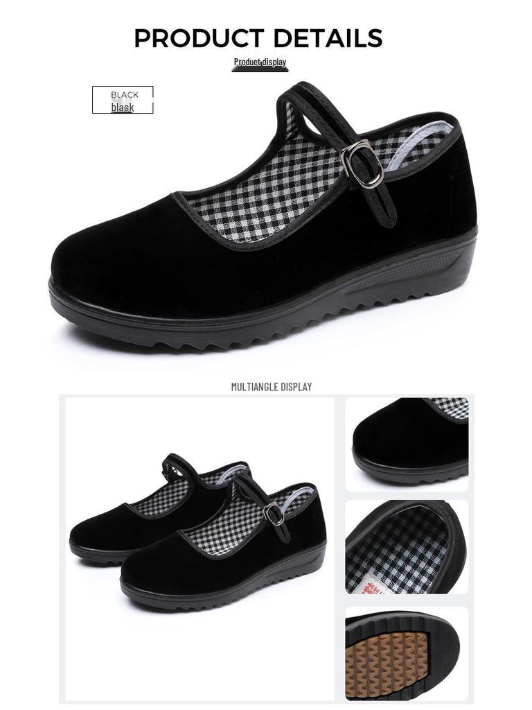 Dámské látkové boty ze staré Pekingu, měkká protiskluzová podrážka, černé pracovní a taneční boty