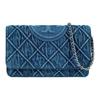 Fleming Magnetic Snap Flap Denim And Napa Leather Shoulder Crossbody Wallet Women Wallet Blue 158819-426