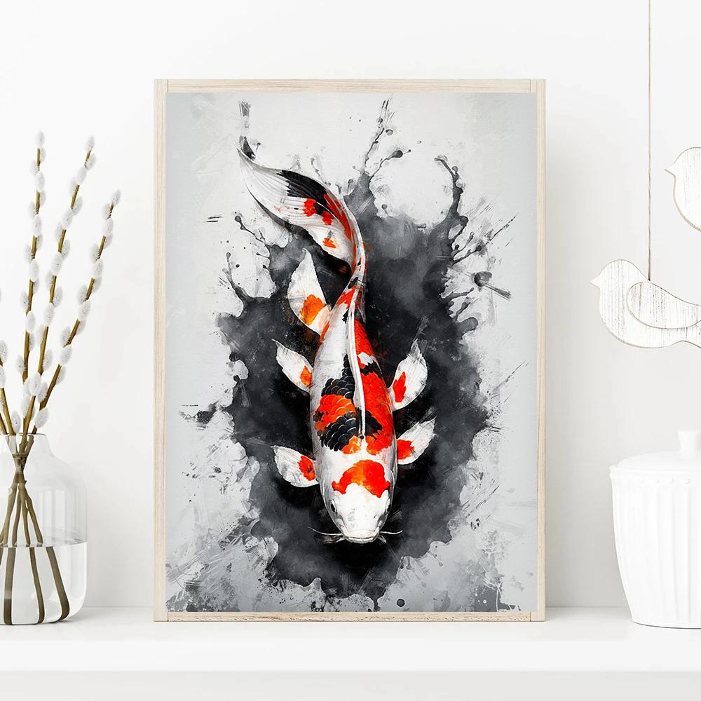 Chinese Red Koi Fish Landscape Picture Carp Canvas Painting HD Print Posters for Modern Living Room Wall Art Home Decor Cuadros