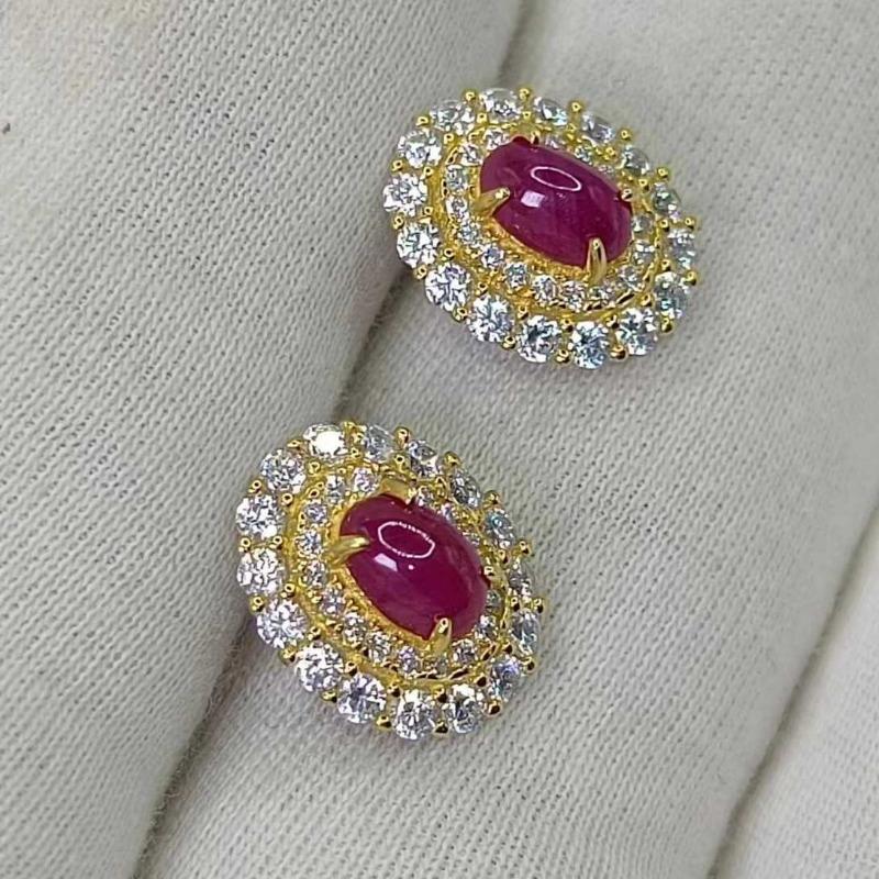 Sace Gems Earrings for Women 925 Sterling Silver 4*6MM Natural Ruby Stud Earrings Wedding Party Fine Jewelry