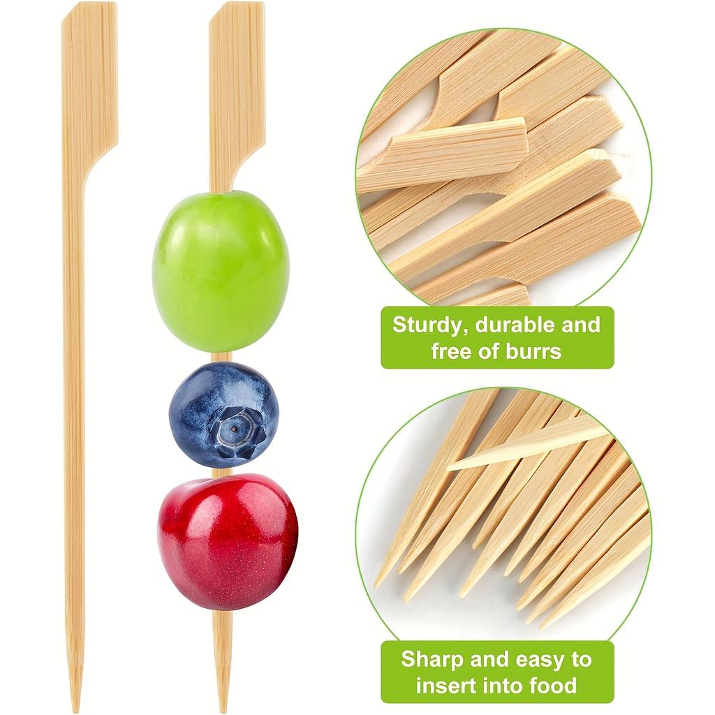 100Pcs Disposable Barbecue Sticks, Bamboo Sticks with Handles, Dim Sum, Meat, Fruit, Hamburger Sticks, Clean and Sanitary