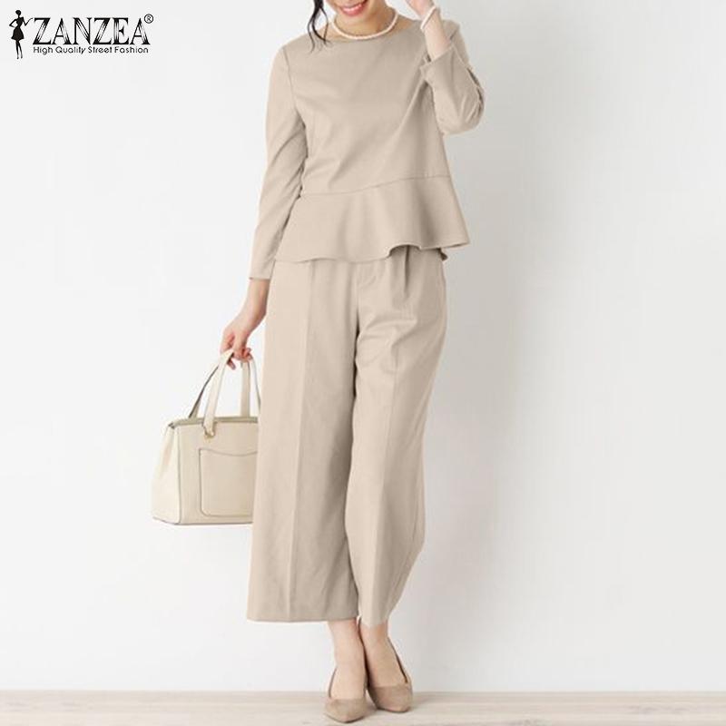 ZANZEA Kvinner uformelle bluse og bukser sommer todelt buksedresssett
