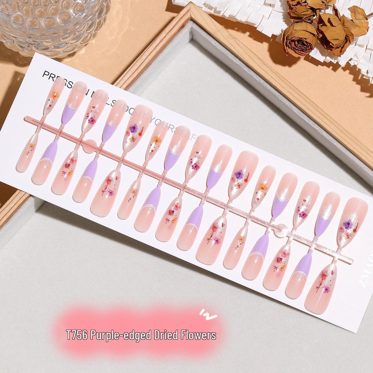 T756 Nude Pink Cat Eye Slim Almond Flower Nail Art Stickers