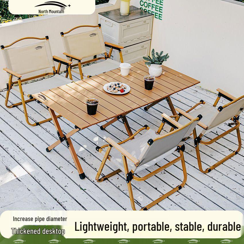 Reinforced Outdoor Folding Table and Chair Set with Roll-up Table