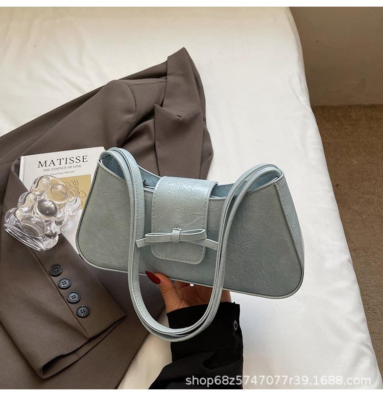 Textured Underarm Bag 2025 Summer New Women's Bag Retro Bow Handbag Try Niche Shoulder Bag