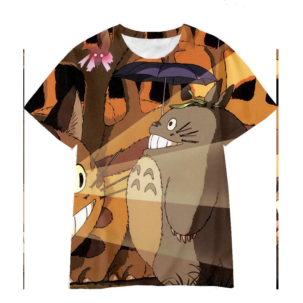 3D Hayao Miyazaki Cartoon Totoro Pattern Printed Casual Short Sleeved Children's Boy T-shirts - Soft Medium Stretch Fabric Summer Relaxed Fit Clothing