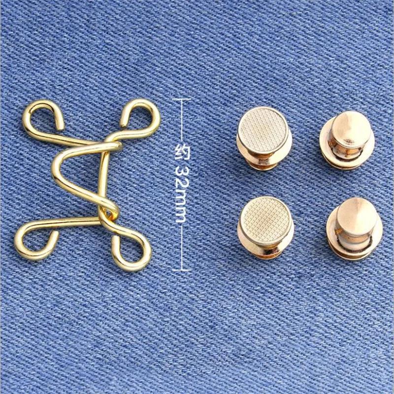 5Sets Nail-free Metal Jeans Button Snaps Detachable Pants Clips Buttons Pins DIY Waist Tightener Clothing Buckles Sewing Tools