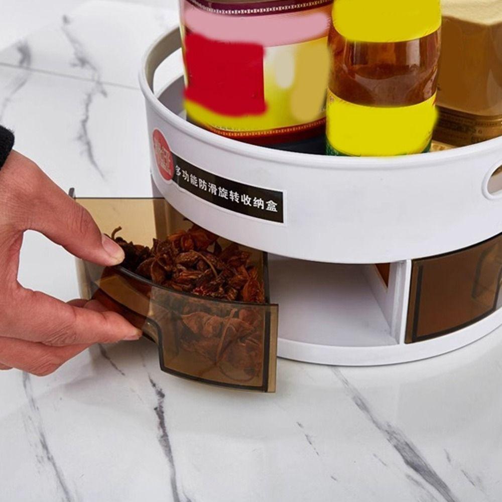 Non-Slip Double Spice Tray Round Rotatable Seasoning Holder 360° Rotating Storage Tray  for Home