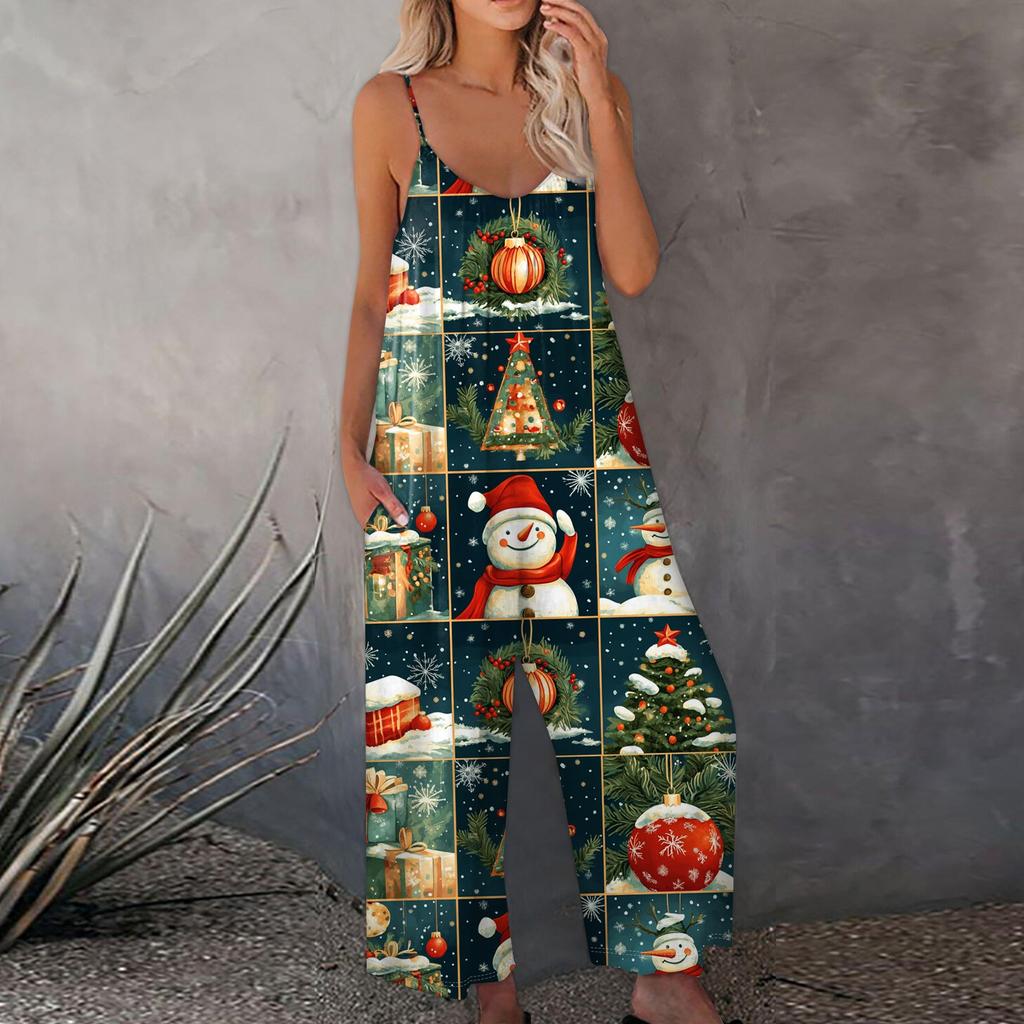 Bedruckter Damen-Overall, lässig, lockerer, verstellbarer Straps-Overall