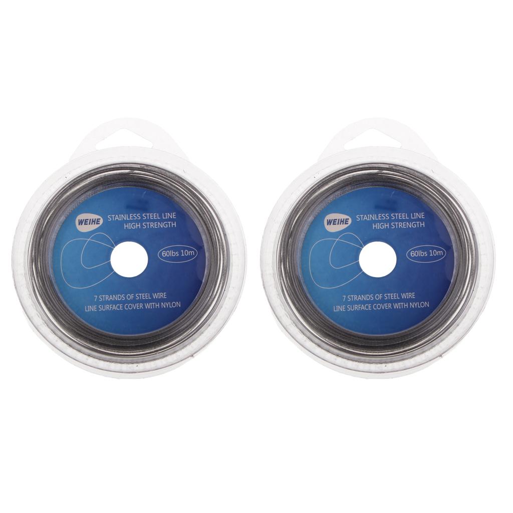 2 Pieces Steel Wire Fishing Line 10m Braided Leader 60LBS