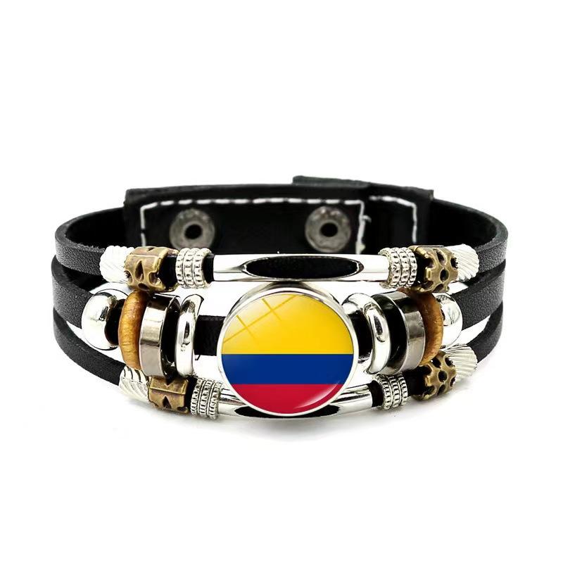 Factory National Country Flag Design Bracelet Crystal Bead Snap Button Sports National Team Jewelry Gift Leather Wrap Bracelet